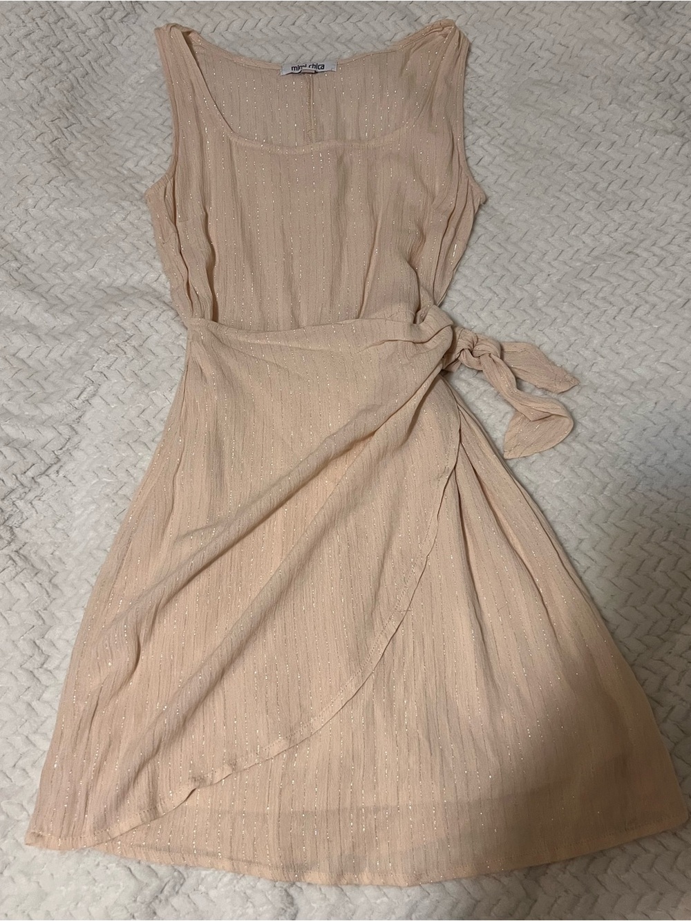 Mimi Chica Champagne Sparkle Midi Wrap Dress